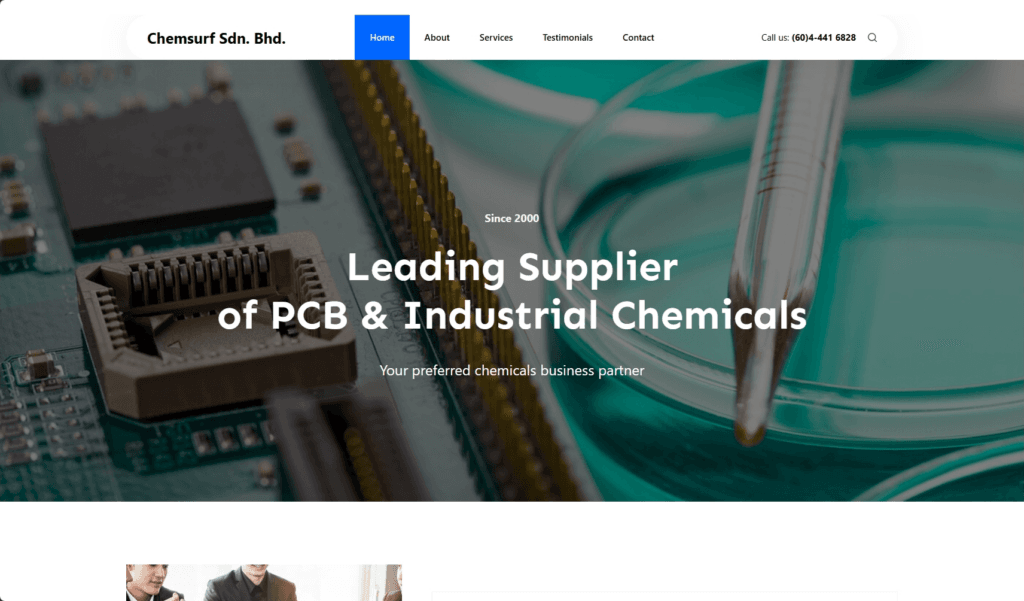 hero section of chemsurf website
