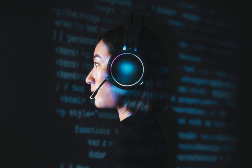 female hacker cracking the binary code