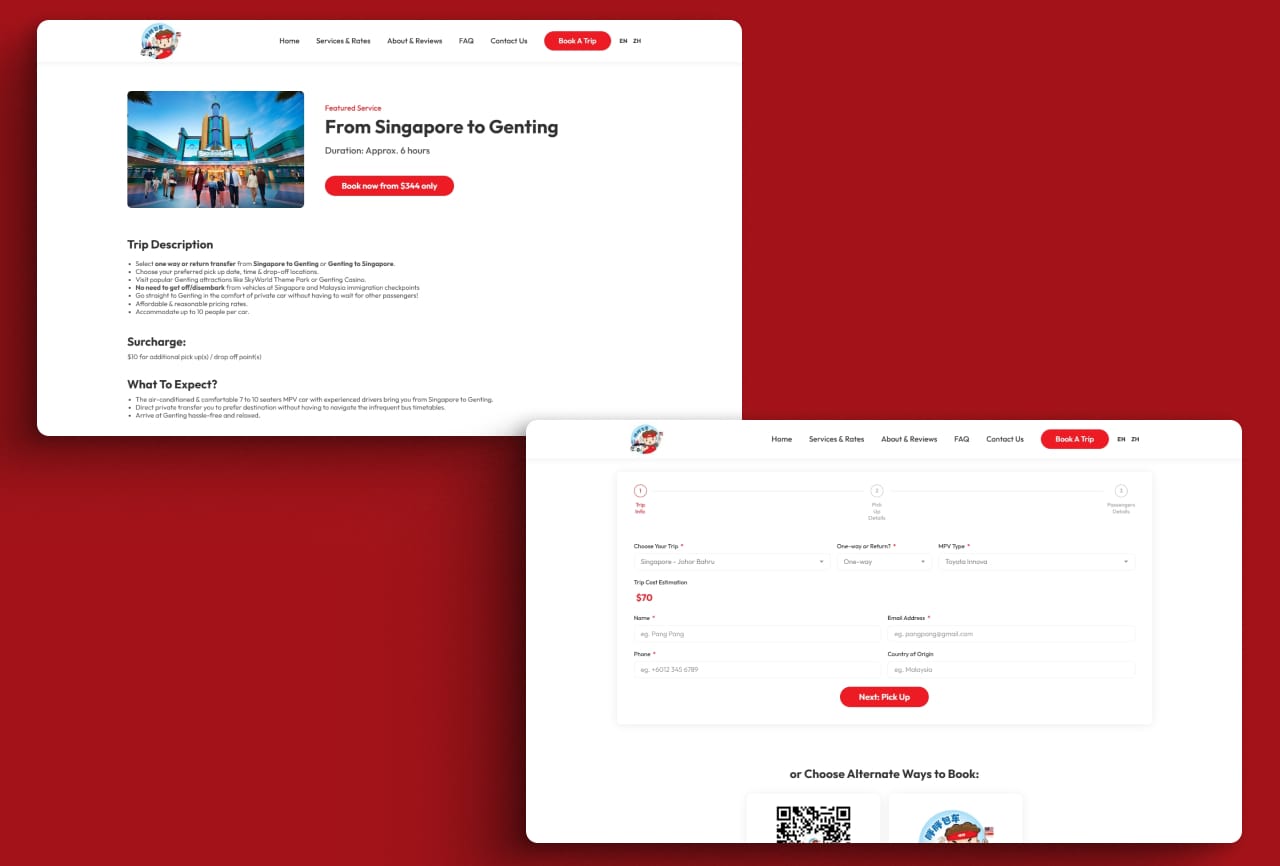 booking pages for pangpangtaxi